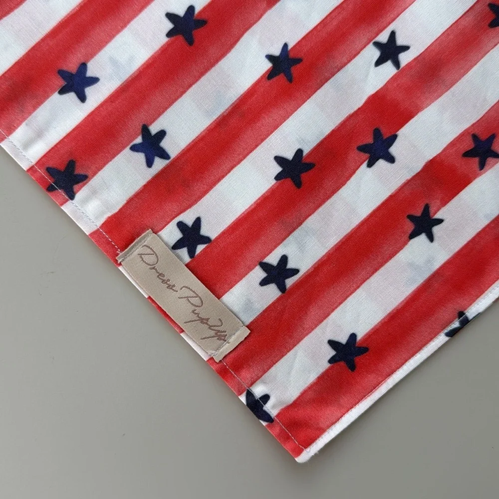 Red and White Striped Dog Bandana with Blue Stars